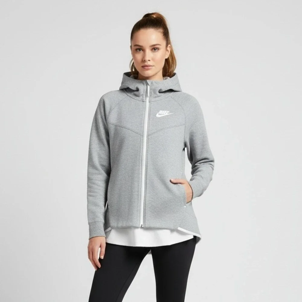 Nike Tech Fleece Full Zip Hoodie Women's Size L‎ Gray White Layering Athleisure